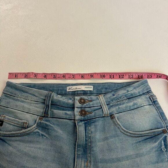 KanCan Light Wash Denim Bermuda Shorts Size 28 Raw Hem Stretch - Picture 7 of 7